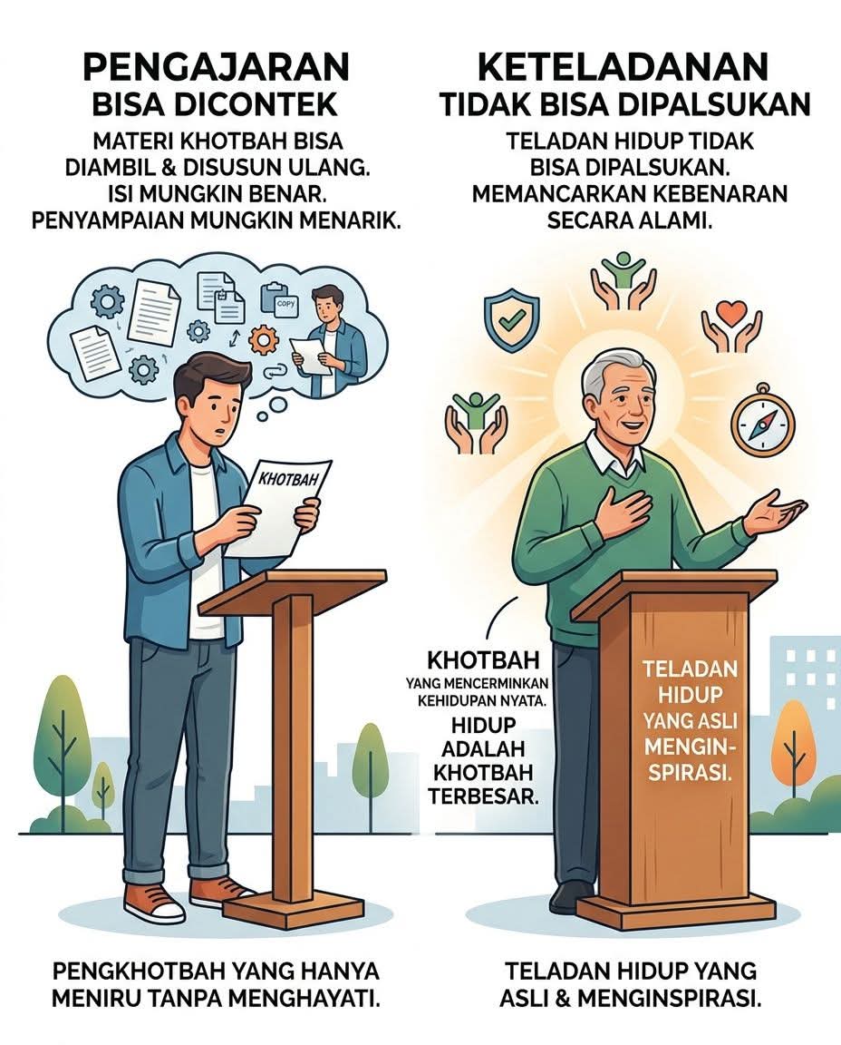 Pengajaran bisa dicontek, teladan hidup tidak bisa dipalsukan